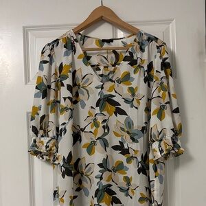 Ann Taylor Factory Yellow and Green Floral Blouse